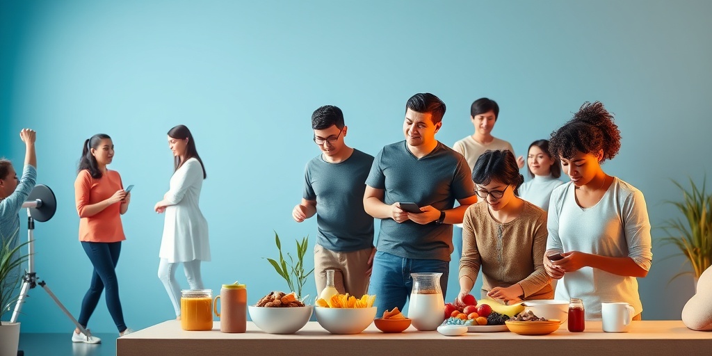 A diverse group engaging in healthy activities, promoting lifestyle changes for diabetic nephropathy management in a serene blue environment.5.png