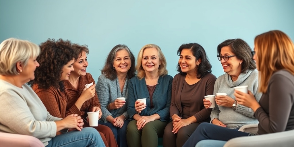 A diverse group of women in a supportive therapy session, sharing experiences and emotions related to premature ovarian failure.  4.png