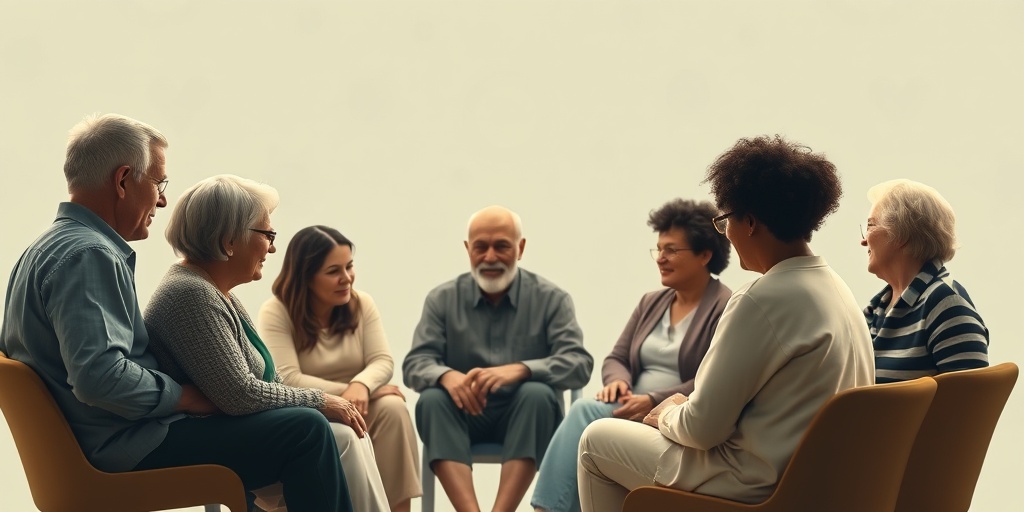 A diverse support group shares experiences in a warm setting, fostering community and understanding among Stage 4 Lung Cancer patients. 4.png