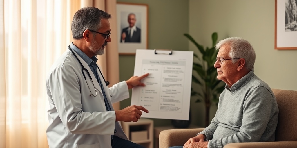A doctor and patient in a cozy room discussing low blood pressure treatments, surrounded by warm, supportive colors.  4.png