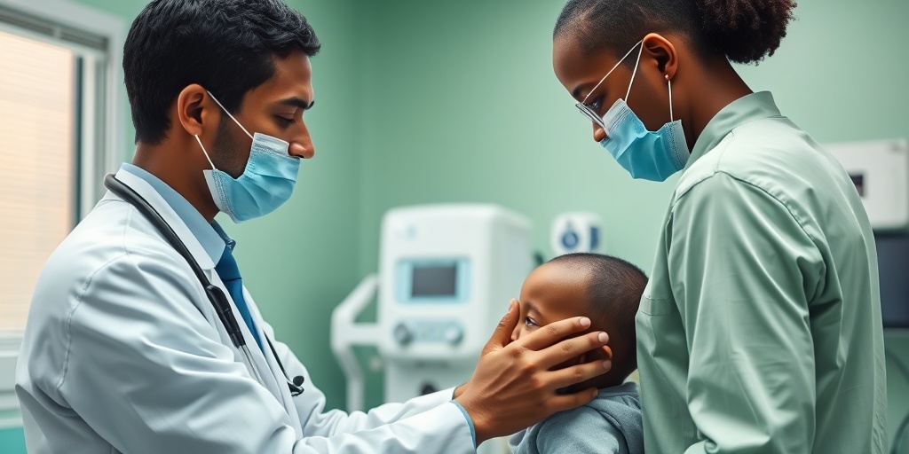 A doctor examines a patient in a well-lit clinic, emphasizing the importance of diagnosing Sudanophilic Leukodystrophy. 3.png