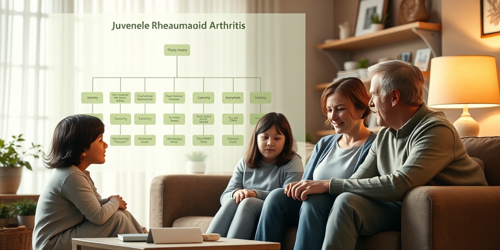 A family discusses health in a cozy living room, with a family tree diagram subtly integrated into the background.3.png
