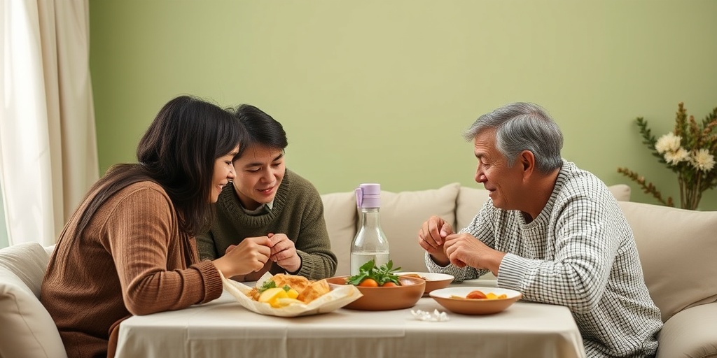 A family shares moments of support and togetherness, set against soft greens and whites, highlighting emotional strength.  4.png