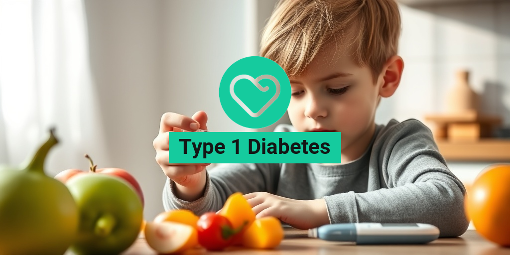 A focused child measures insulin at a kitchen table, surrounded by fruits and a glucose meter. • Yesil Health AI