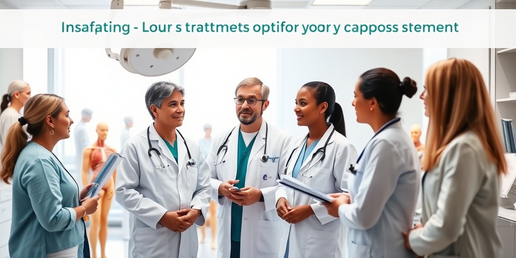 A group of healthcare professionals discusses multiple polyposis treatments in a modern facility, showcasing anatomical models and plans.  4.png