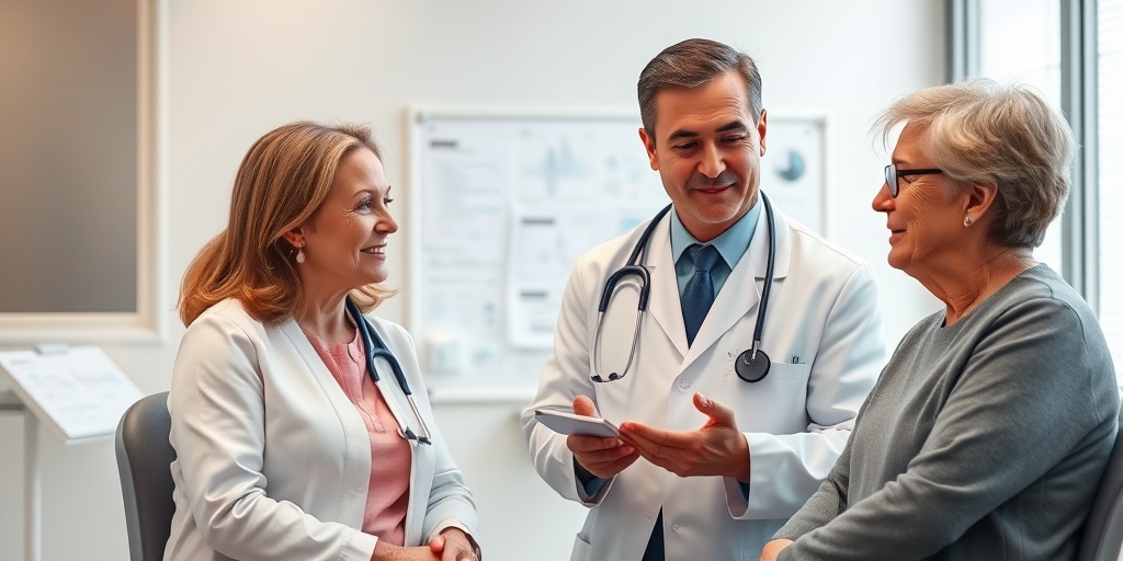 A healthcare professional and patient collaborate on treatment options in a modern clinic, showcasing a professional yet approachable atmosphere. 4.png