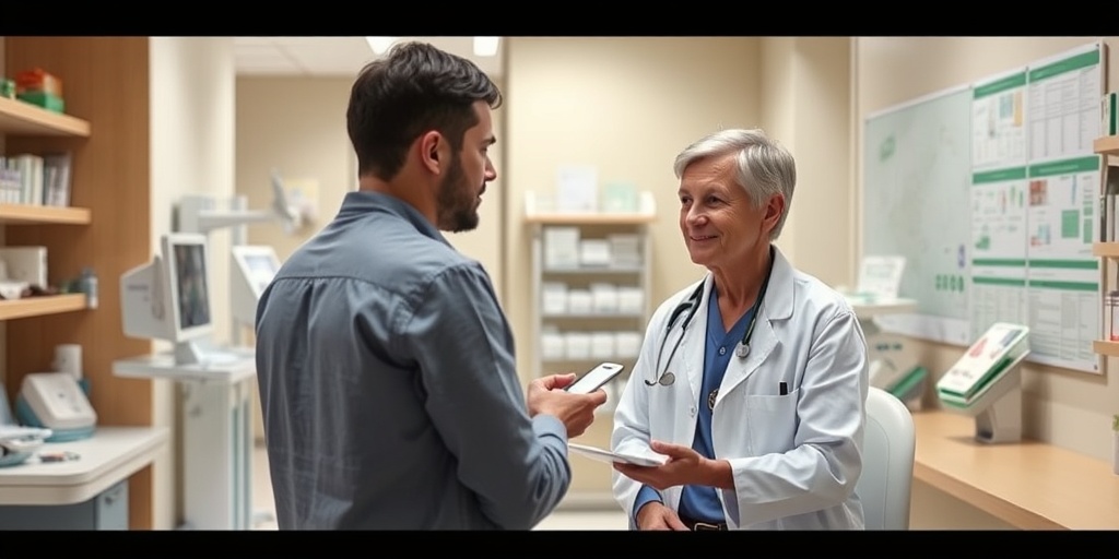A healthcare professional explains treatment options to a patient in a modern clinic, emphasizing informed medical choices.  4.png