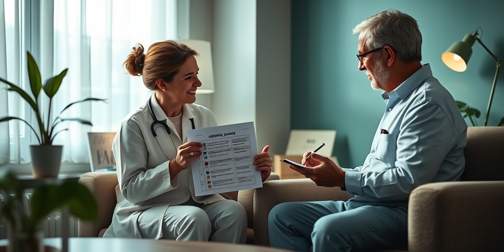 A healthcare professional shares medication savings strategies with a patient in a cozy office, fostering trust and understanding. 5.png