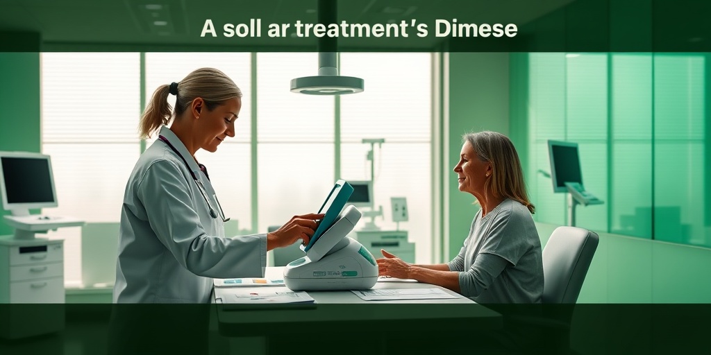 A healthcare provider demonstrates a therapeutic device to a patient in a modern facility, emphasizing hope and progress.  4.png