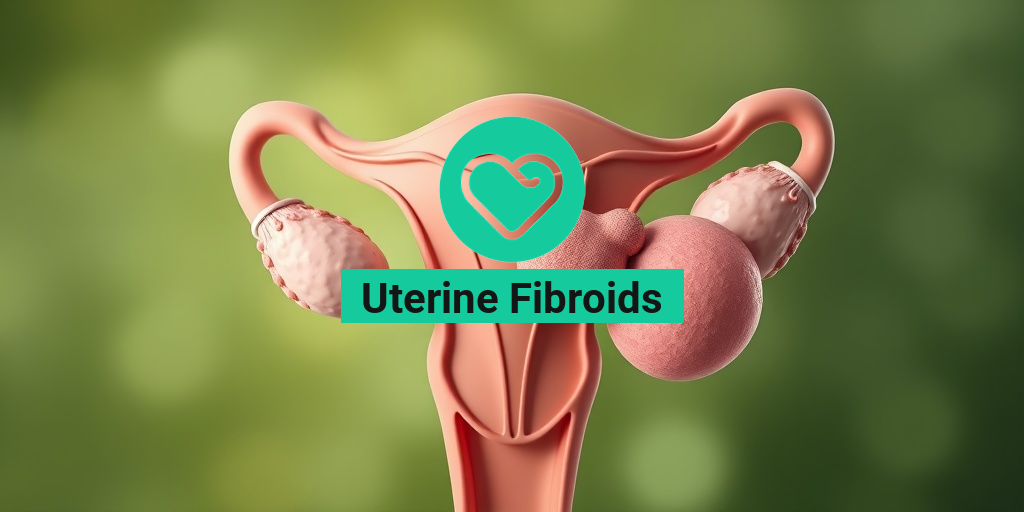 A healthy uterus contrasts with one affected by fibroids, showcasing size and texture against a calming green and white background. • Yesil Health AI