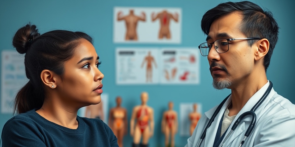 A medical professional listens attentively to a patient discussing sexual health symptoms in a reassuring clinical environment.3.png