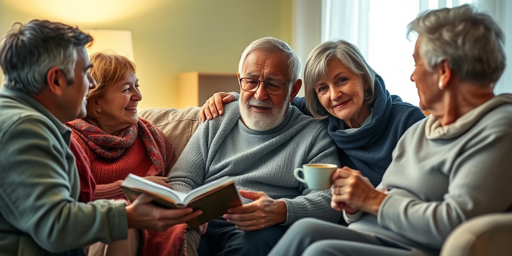 A patient engages in a supportive conversation with family at home, surrounded by comforting elements and a hopeful atmosphere.  5.png