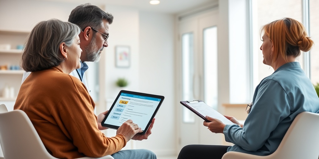 A patient explores treatment options with a healthcare professional using a digital tablet in a bright, modern clinic.  4.png