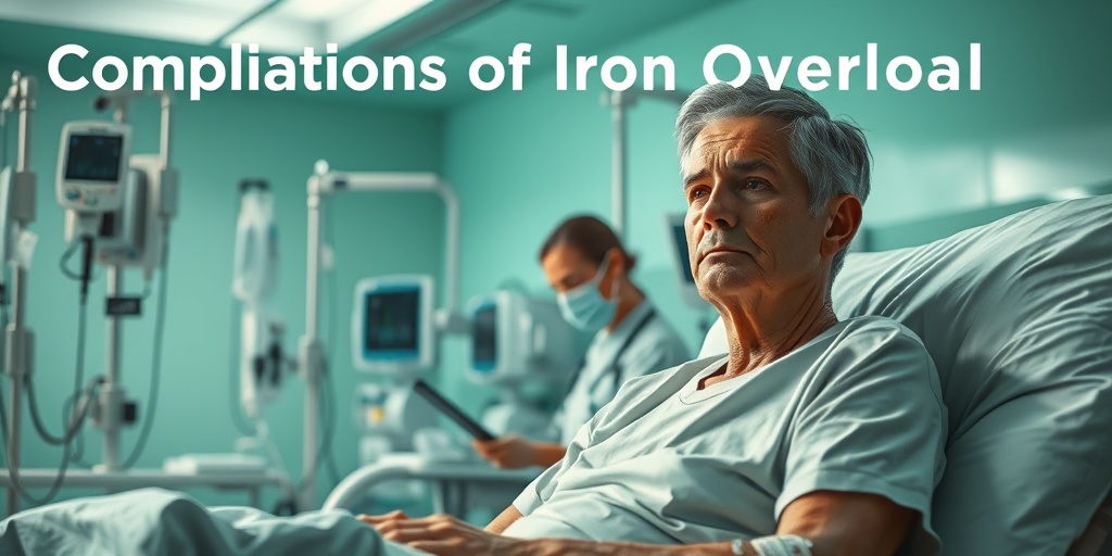 A patient receives treatment in a hospital, surrounded by medical professionals, emphasizing the seriousness of Iron Overload complications. 4.png