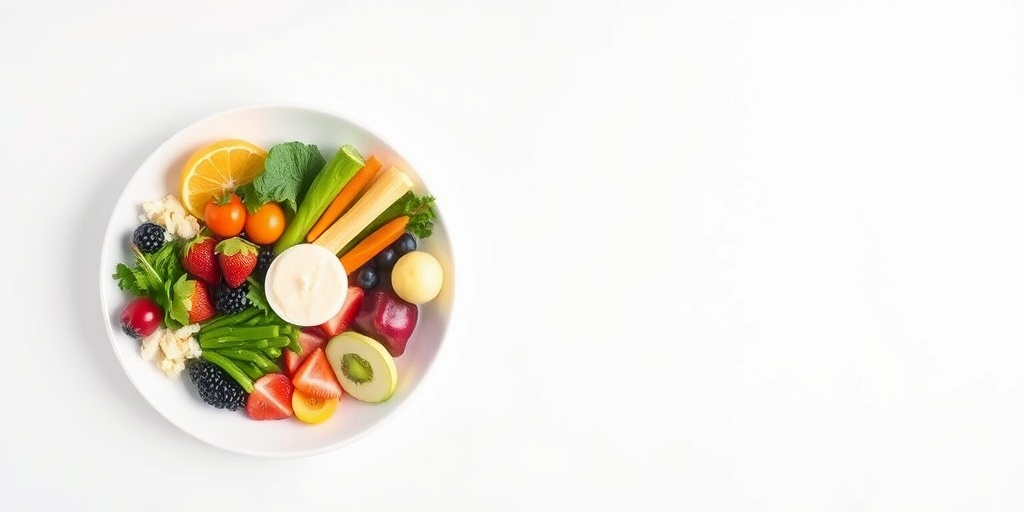 A split image highlights nutritional balance with colorful fruits and vegetables alongside a person meditating in serenity.  2.png