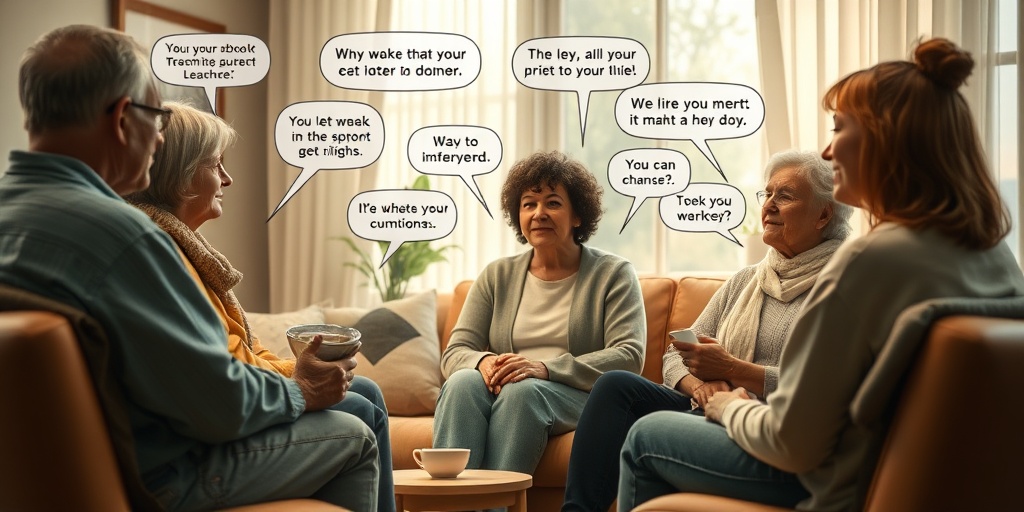 A support group meeting captures empathy and understanding among individuals sharing their MCTD experiences in a cozy room.5.png