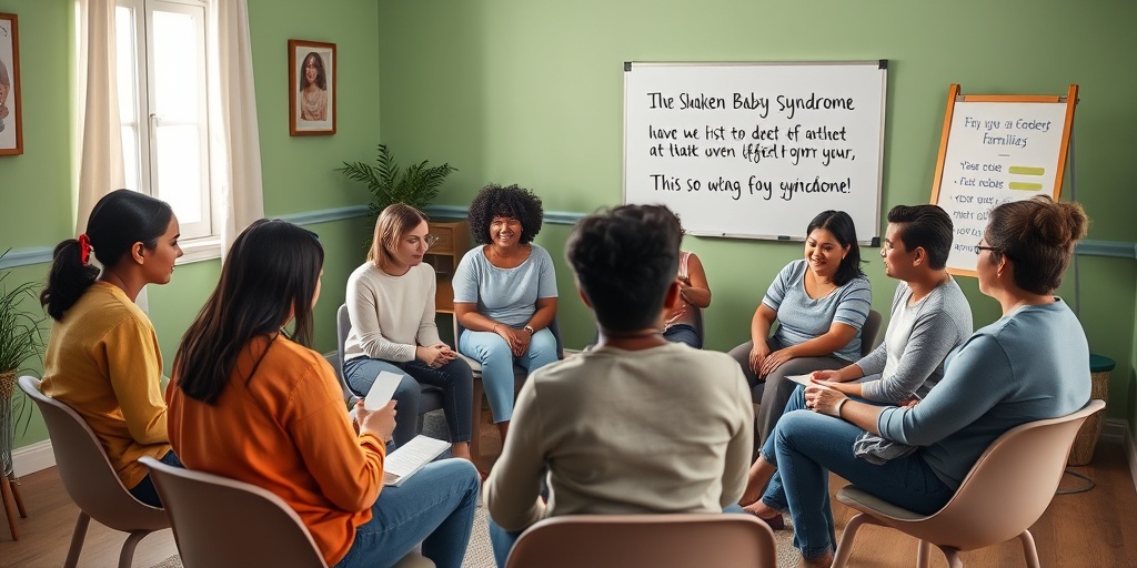 A support group meeting for families affected by Shaken Baby Syndrome, fostering empathy and community healing.  5.png