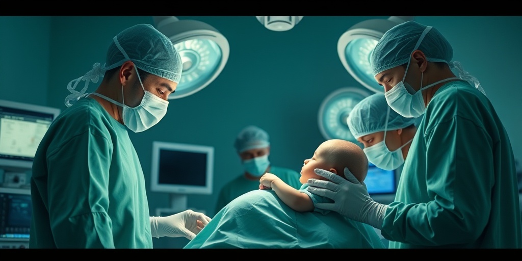 A surgical team performs a pull-through procedure on a pediatric patient, showcasing precision and care in a bright operating room.  4.png