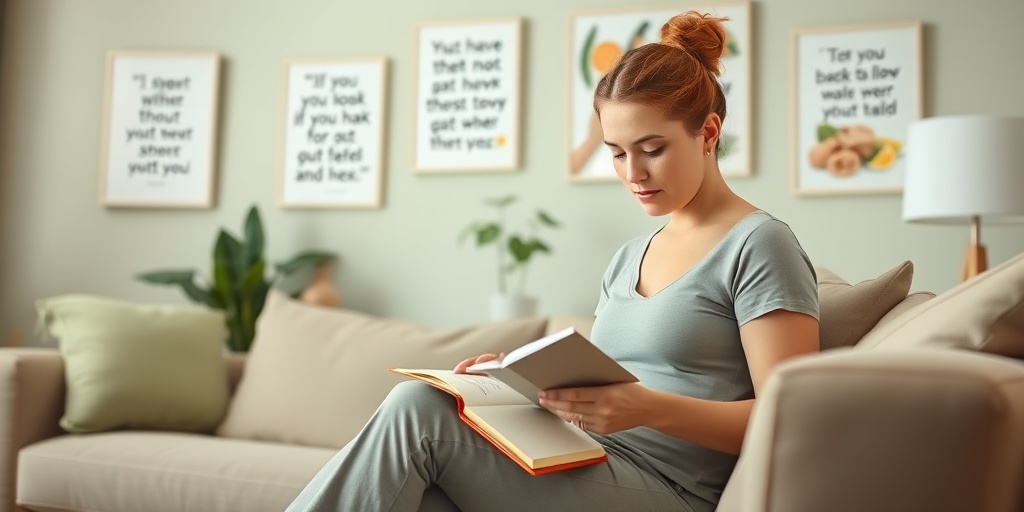 A tranquil living room where an individual journals their weight management journey, surrounded by motivational decor and soft lighting.4.png