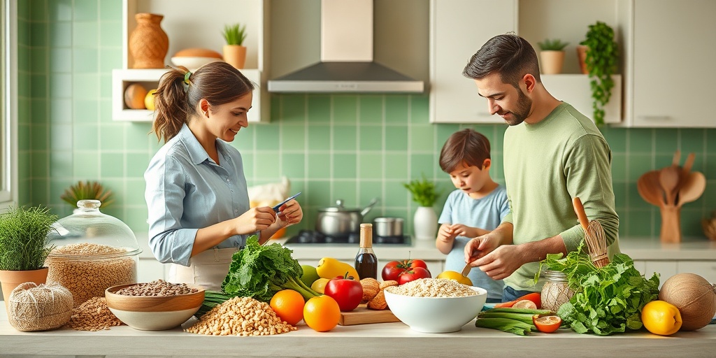 A vibrant kitchen scene with a family preparing healthy meals, showcasing fresh ingredients and promoting wellness together.5.png