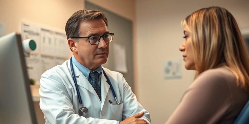 A warm clinic scene with a doctor empathetically engaging a thoughtful patient during a Bipolar Disorder diagnosis. 4.png