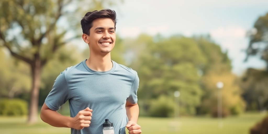 A young adult jogs in a park, embodying resilience while managing arrhythmia with a heart rate monitor.  5.png