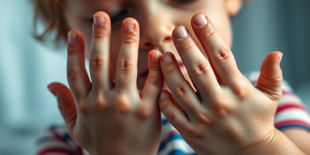 Close-up of a child's hands shows joint stiffness, conveying resilience against Mucopolysaccharidoses.  2.png