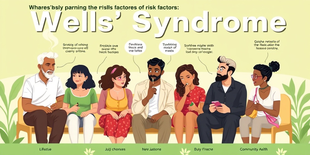 Diverse individuals in a community health setting, illustrating lifestyle risk factors for Wells' Syndrome, bright and hopeful lighting.  3.png
