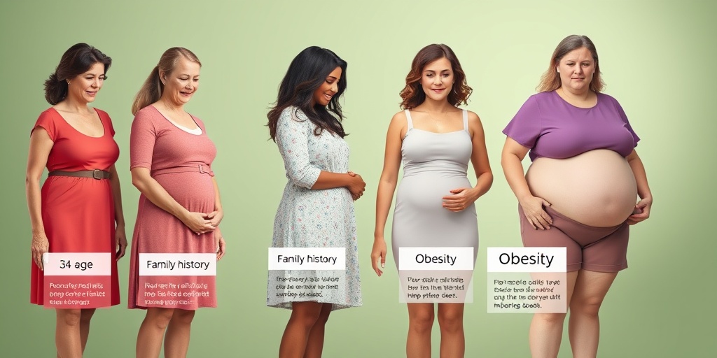 Diverse women represent uterine fibroid risk factors, highlighted in a soothing green background with informative infographic elements subtly integrated.3.png