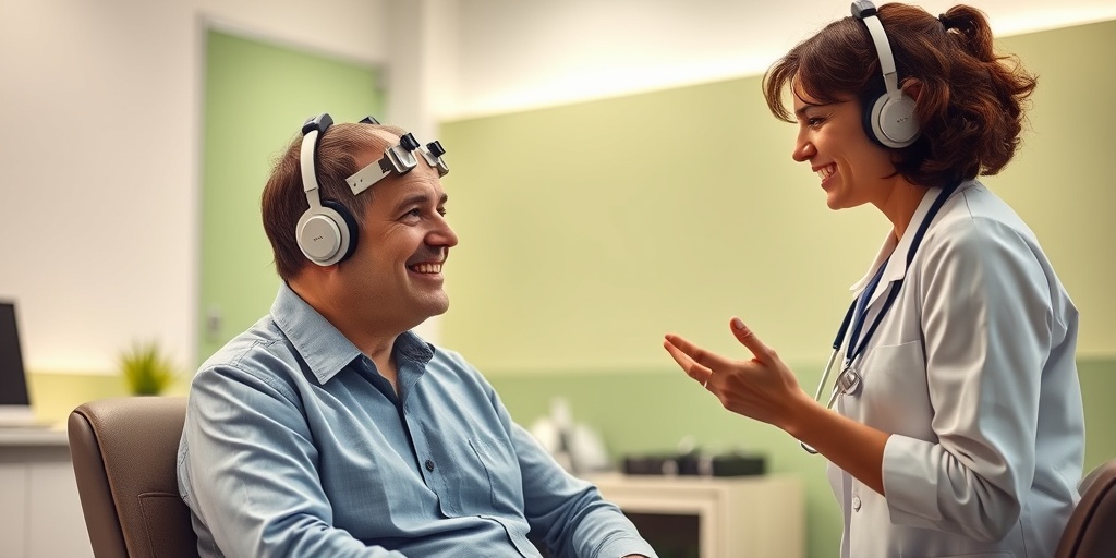 Healthcare professional conducting an EEG test, reassuring the patient in a modern medical setting with soft green accents.4.png