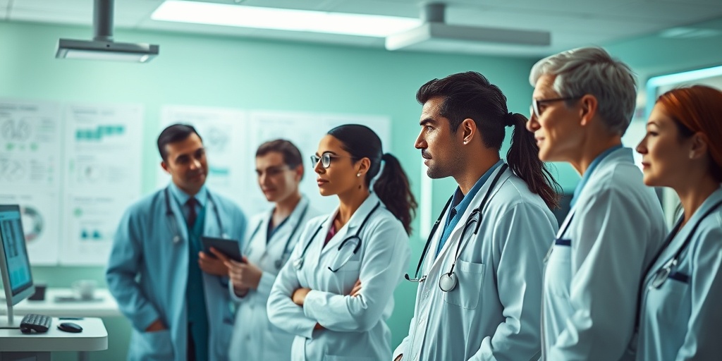 Healthcare professionals discuss Glioblastoma treatment options in a modern medical setting, emphasizing collaboration and care.4.png