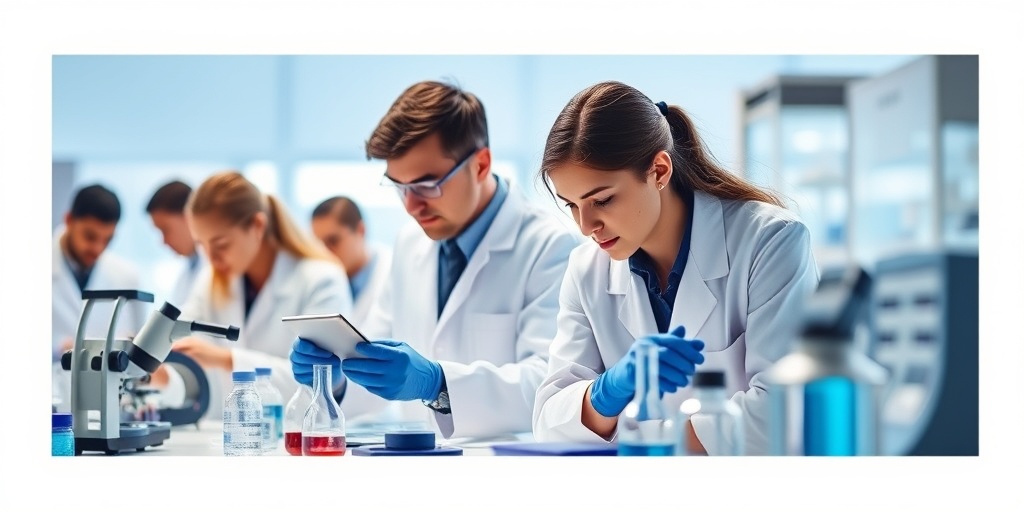 Scientists conducting experiments in a bright laboratory, symbolizing hope and innovation in the research of Jumping Frenchmen of Maine.  5.png