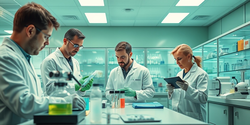 Scientists work in a lab on Glioblastoma research, surrounded by high-tech equipment and samples, highlighting innovation and dedication.5.png