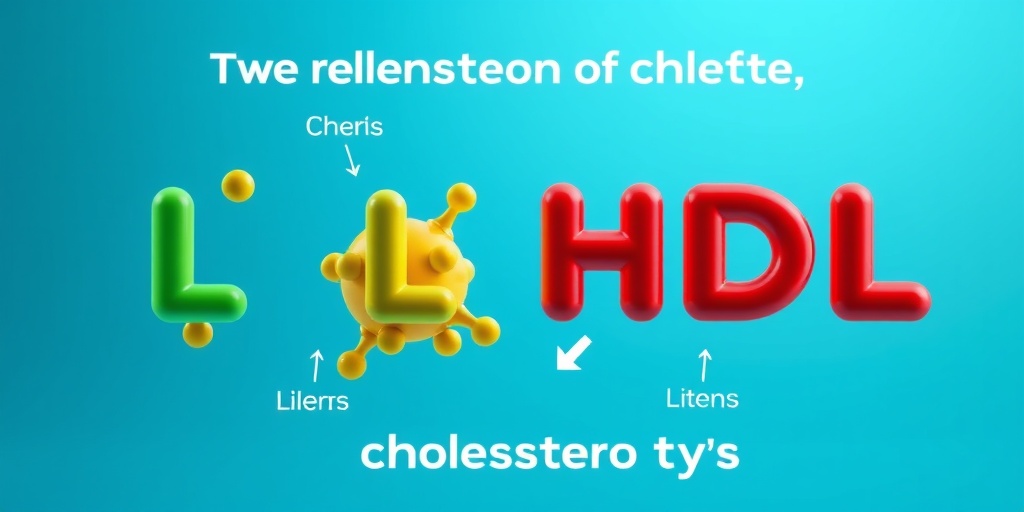 3D render of LDL and HDL cholesterol molecules, vibrant colors against a blue background, highlighting their functions in the body.  2.png