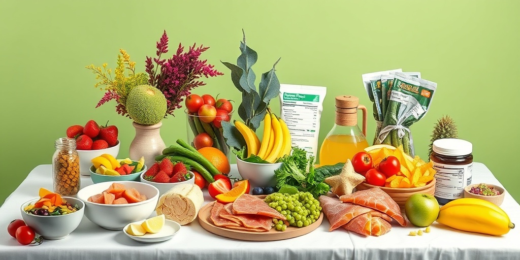 A balanced meal plan for urea cycle disorders, showcasing nutrient-rich foods in vibrant colors, emphasizing dietary management for health.  5.png