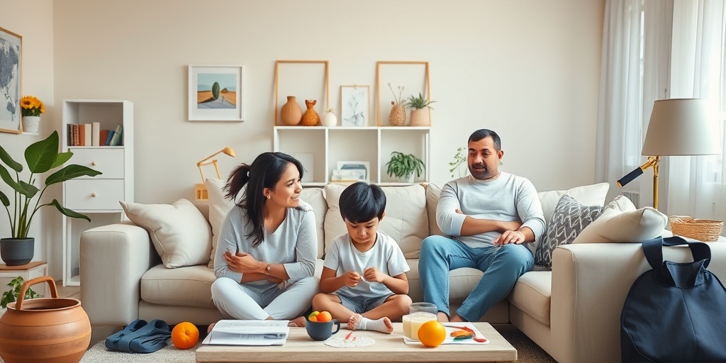 A family discusses health choices in a cozy living room, emphasizing support in managing early puberty risk factors.  3.png