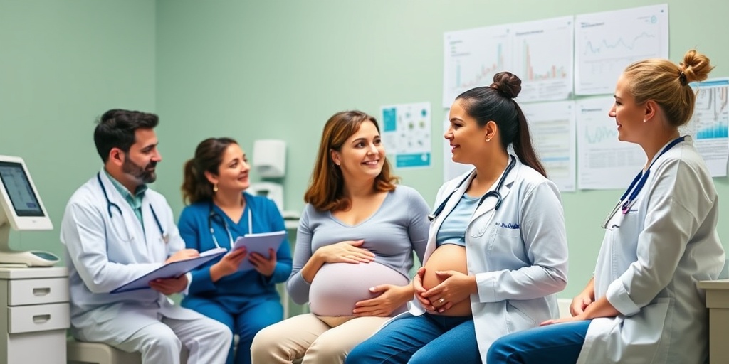 A healthcare team compassionately discusses treatment options with a pregnant patient, fostering trust and professionalism in a warm setting.  4.png