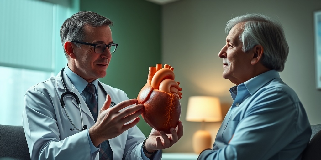 A medical professional uses a 3D heart model to explain supravalvar aortic stenosis to a patient in a calming office.2.png