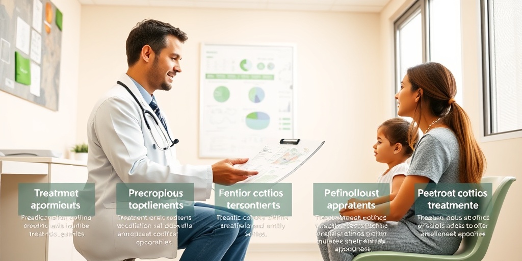 A pediatric endocrinologist consults with a family in a modern clinic, explaining treatment options with visual aids and warmth.  4.png