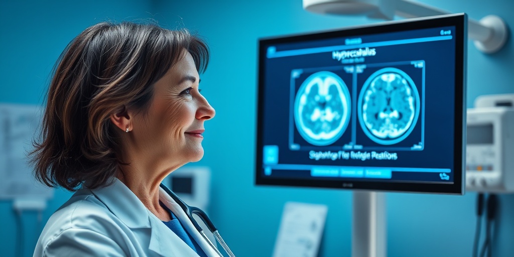 A pediatric neurologist examines a brain scan on a digital screen, showcasing compassion in a modern clinic setting.  4.png
