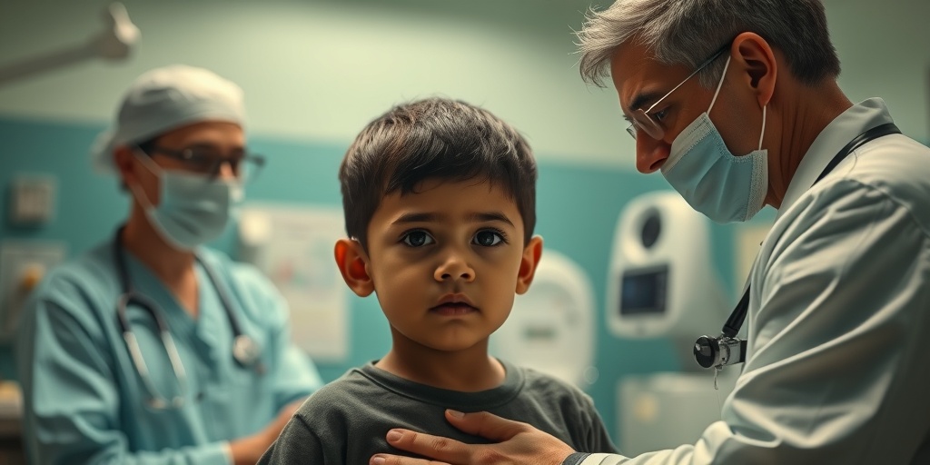 A pediatrician examines a child in a hospital, highlighting the seriousness of red measles complications.  3.png