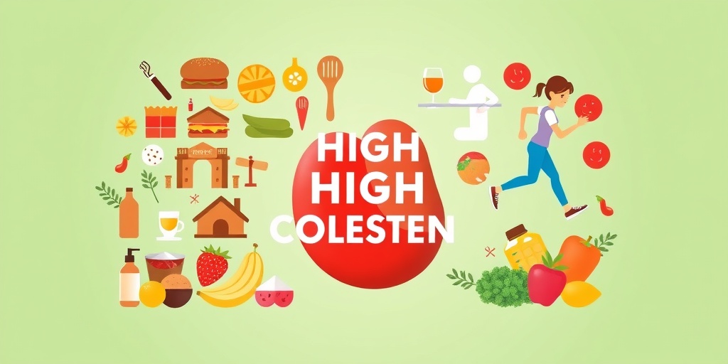 A split-screen shows unhealthy choices versus healthy alternatives, symbolizing the urgent need for lifestyle changes to lower cholesterol.  3.png