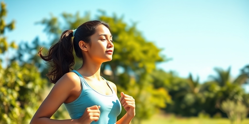 A young adult jogs in a serene outdoor setting, symbolizing resilience and self-care after experiencing Central Precocious Puberty.  5.png