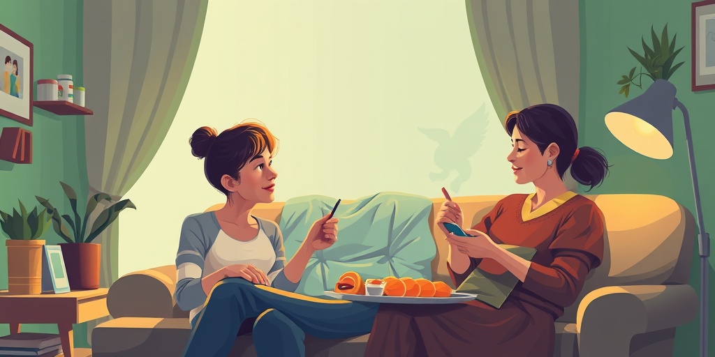 A young adult manages health in a cozy home, surrounded by family, emphasizing proactive health choices.  5.png