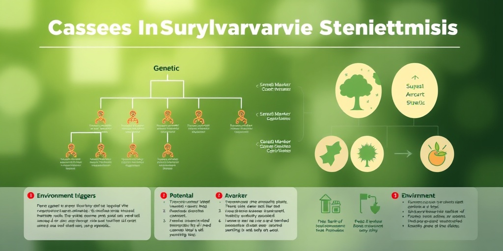An illustration of supravalvar aortic stenosis causes, featuring a family tree and environmental triggers in a serene atmosphere.4.png