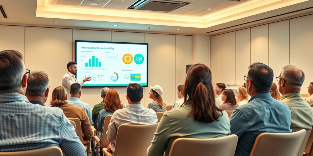Attendees engage in a health and safety seminar, learning vital workplace safety protocols from an expert speaker.  2.png