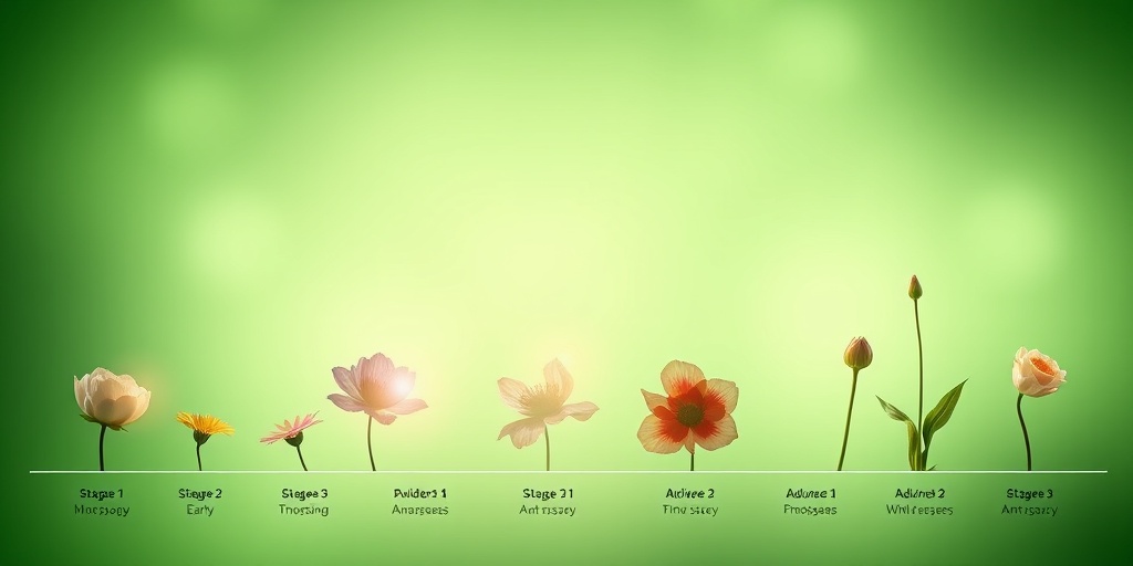 Cinematic series depicting stages of ovarian epithelial cancer, using visual metaphors like blooming and wilting flowers against a calming green backdrop.  4.png