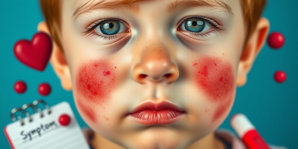 Close-up of a child's face showing red measles spots, with a thermometer and notes nearby.  2.png