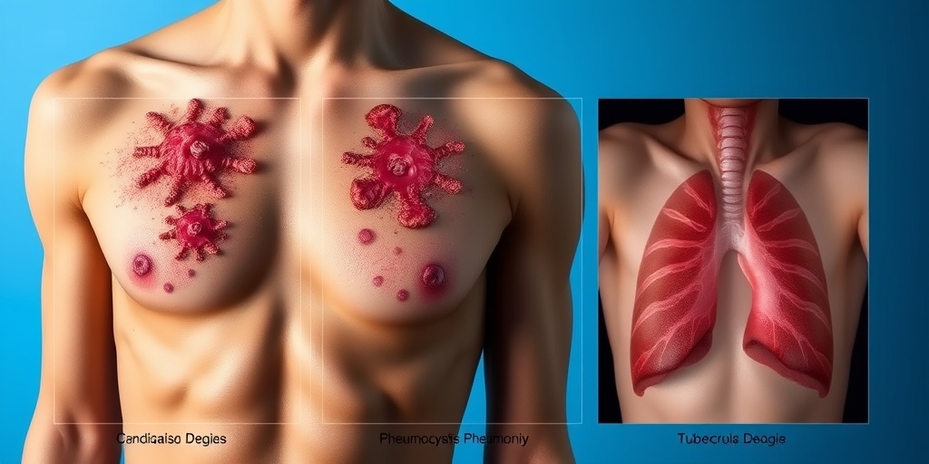 Close-up shots of various opportunistic infections on the human body, showcasing realistic textures and colors.  2.png