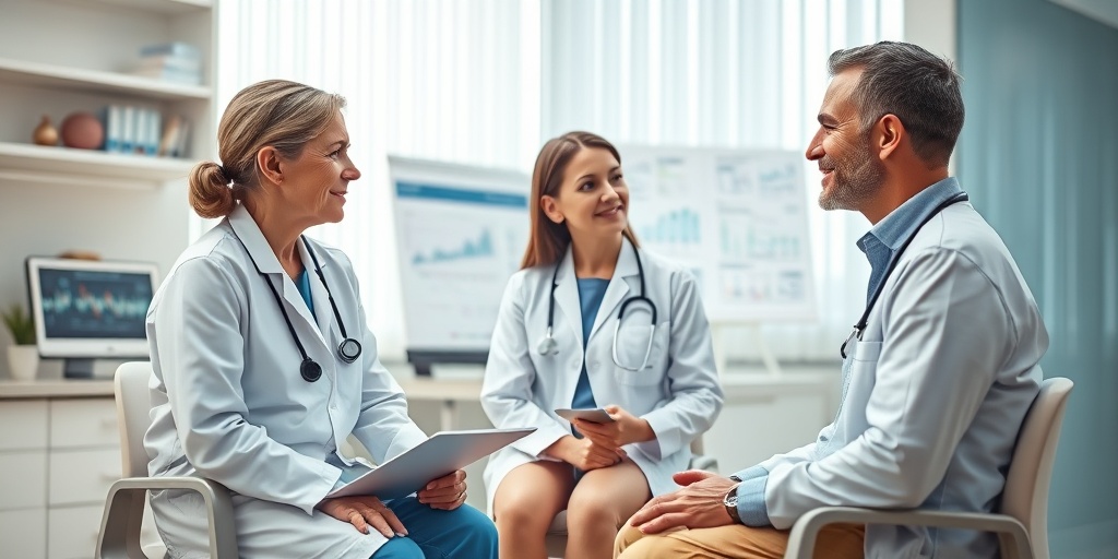 Healthcare professional discussing treatment options for Cutaneous T-Cell Lymphomas with a patient in a modern, welcoming medical office.  4.png